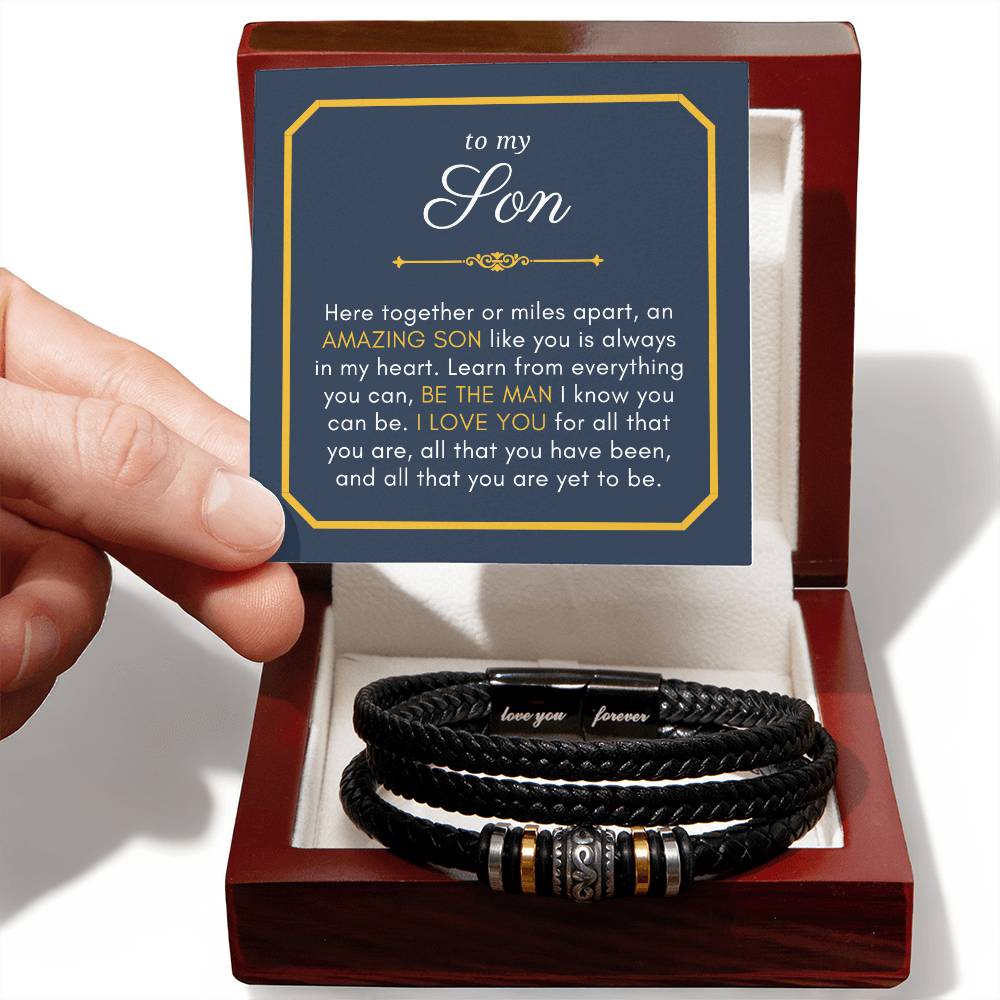 Gift For Son, Be the Man Graduation Encouragement Braided Vegan Leather Men Bracelet