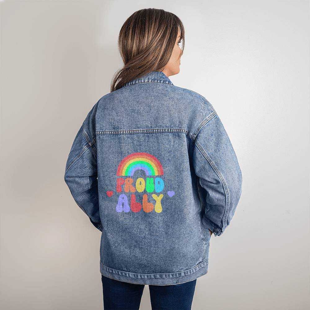 Proud Ally Rainbow LGBTQ Gay Pride Oversized Women Denim Jacket Missame