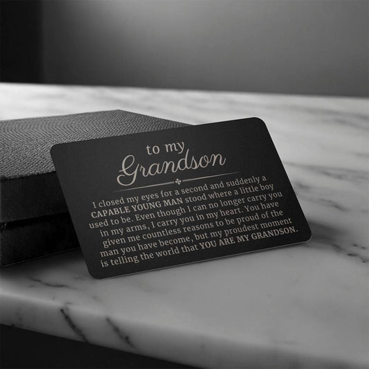 To My Grandson, Proudest Moment Heartfelt Message Engraved Metal Wallet Card
