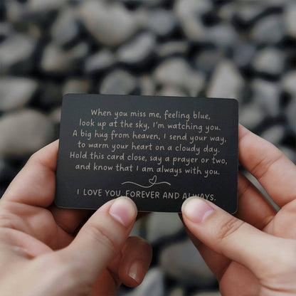 A Big Hug From Heaven Memorial Poem Handwritten Style Engraved Metal Wallet Card