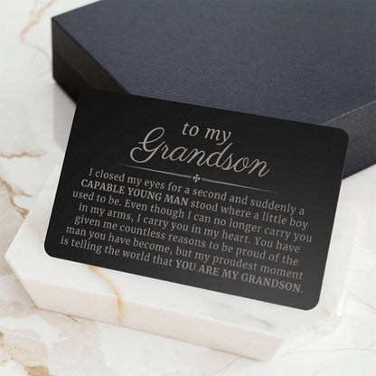 To My Grandson, Proudest Moment Heartfelt Message Engraved Metal Wallet Card