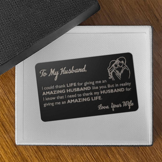 To My Husband Gift, Romantic Message Engraved Metal Wallet Card