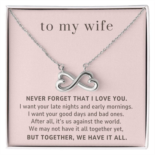 To My Wife Gift, Us Again the World Endless Love Infinity Heart Necklace