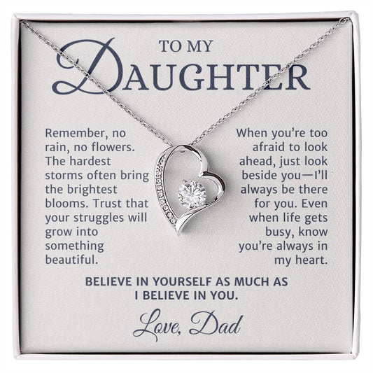 To My Daughter Gift from Mom or Dad, Forever Love Necklace, No Rain No Flower Personalized Message Card