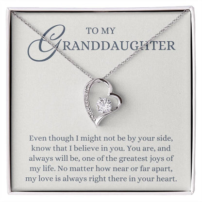 To my Granddaughter Gift from Grandma or Grandpa, Near or Far Apart, Forever Love Heart Pendant Necklace