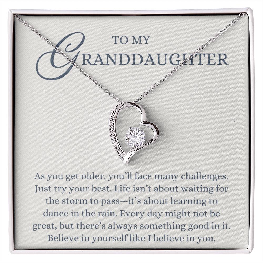 To my Granddaughter Gift from Grandma or Grandpa, Believe in Yourself, Forever Love Heart Pendant Necklace