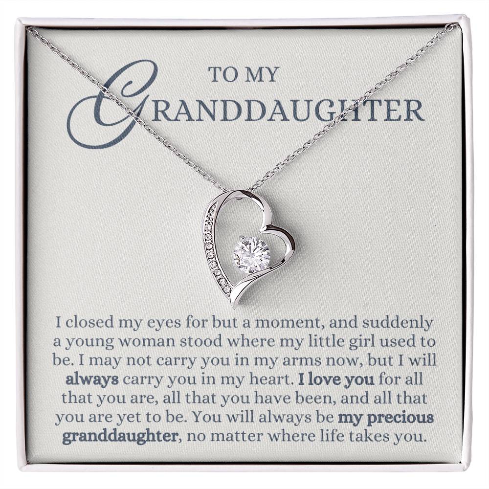 To my Granddaughter Gift from Grandma or Grandpa, All You are Yet to be, Forever Love Heart Pendant Necklace