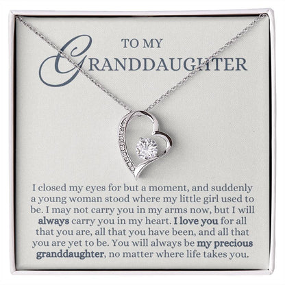 To my Granddaughter Gift from Grandma or Grandpa, All You are Yet to be, Forever Love Heart Pendant Necklace