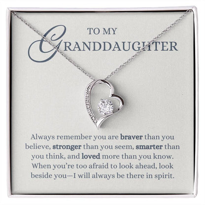 To my Granddaughter Gift from Grandma or Grandpa, Remember You are Braver, Forever Love Heart Pendant Necklace