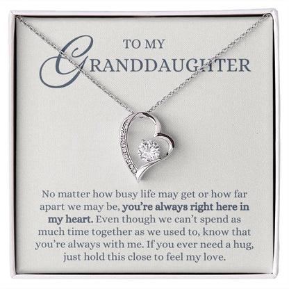 To my Granddaughter Gift from Grandma or Grandpa, Hold This Close to Feel My Love, Forever Love Heart Pendant Necklace