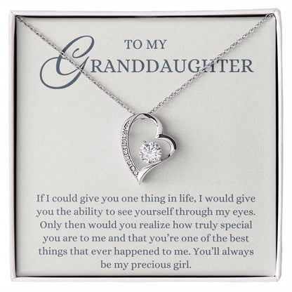 To my Granddaughter Gift from Grandma or Grandpa, My Precious Girl, Forever Love Heart Pendant Necklace