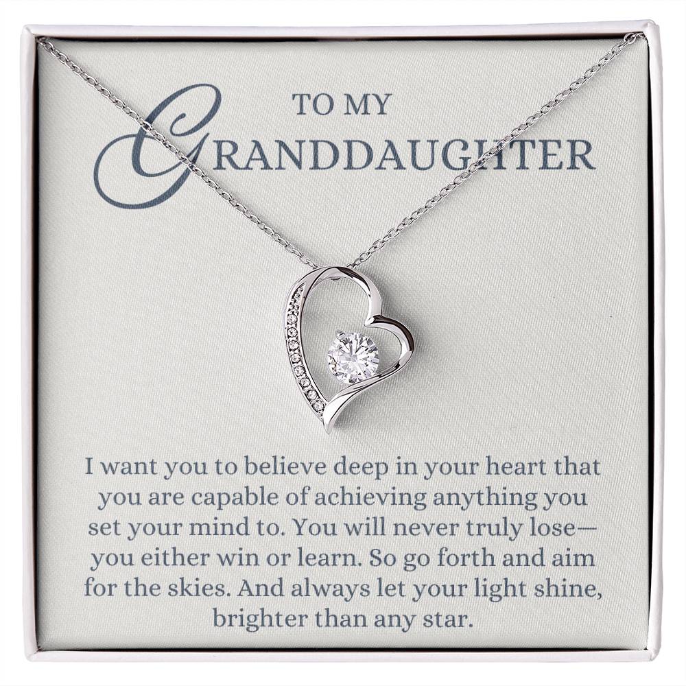 To my Granddaughter Gift from Grandma or Grandpa, Believe in Your Heart,Forever Love Heart Pendant Necklace