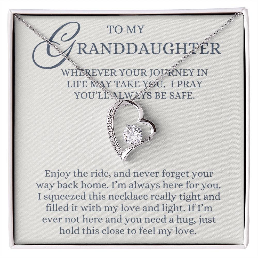 To my Granddaughter Gift from Grandma or Grandpa, Journey in Life, Forever Love Heart Pendant Necklace