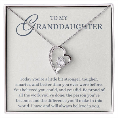 To my Granddaughter Gift from Grandma or Grandpa, Stronger Tougher Smarter, Forever Love Heart Pendant Necklace