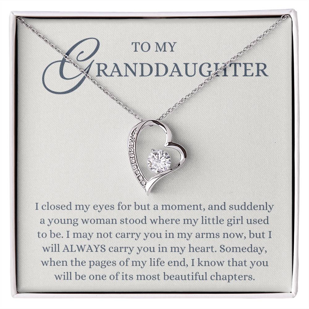 To my Granddaughter Gift from Grandma or Grandpa, Most Beautiful Chapters, Forever Love Heart Pendant Necklace