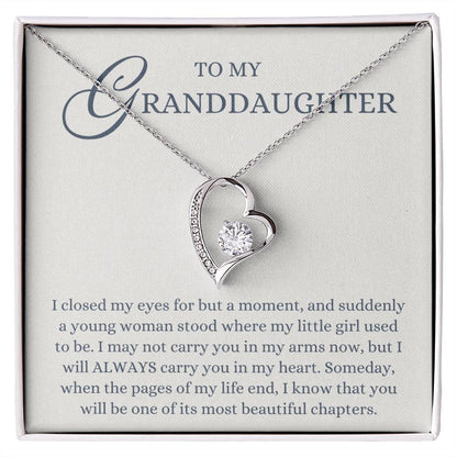 To my Granddaughter Gift from Grandma or Grandpa, Most Beautiful Chapters, Forever Love Heart Pendant Necklace