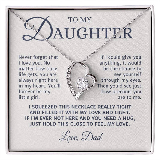 To my Daughter Gift from Dad, My Little Girl, Forever Love Heart Pendant Necklace