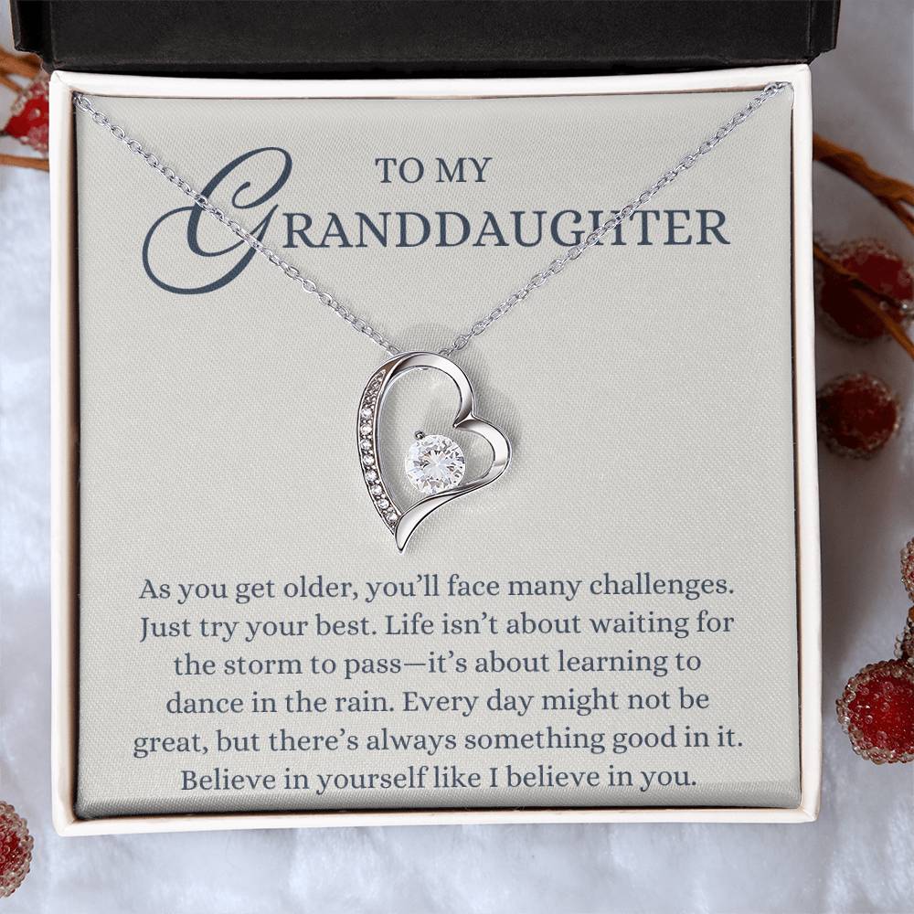 To my Granddaughter Gift from Grandma or Grandpa, Believe in Yourself, Forever Love Heart Pendant Necklace