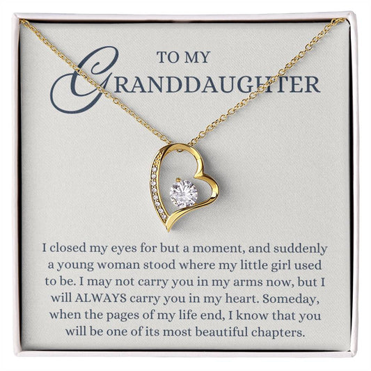 To my Granddaughter Gift from Grandma or Grandpa, Most Beautiful Chapters, Forever Love Heart Pendant Necklace