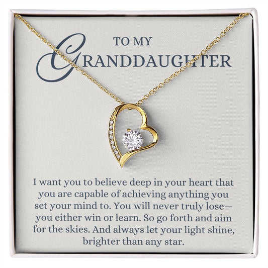 To my Granddaughter Gift from Grandma or Grandpa, Believe in Your Heart,Forever Love Heart Pendant Necklace