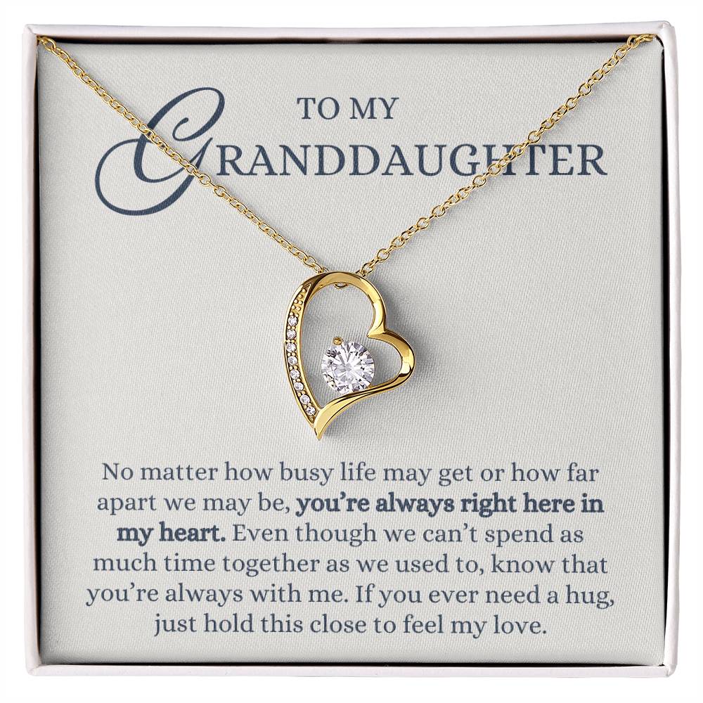 To my Granddaughter Gift from Grandma or Grandpa, Hold This Close to Feel My Love, Forever Love Heart Pendant Necklace