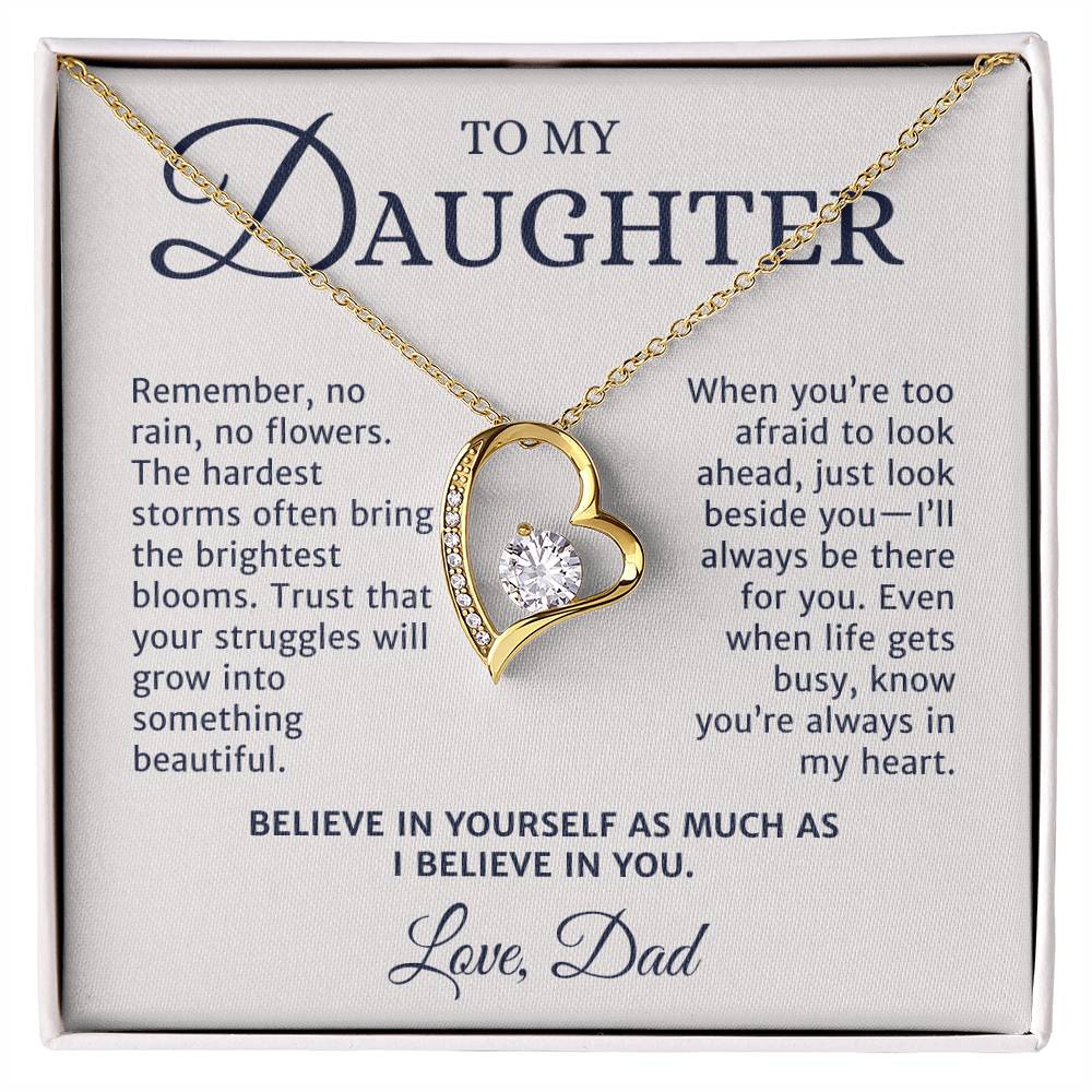 To My Daughter Gift from Mom or Dad, Forever Love Necklace, No Rain No Flower Personalized Message Card