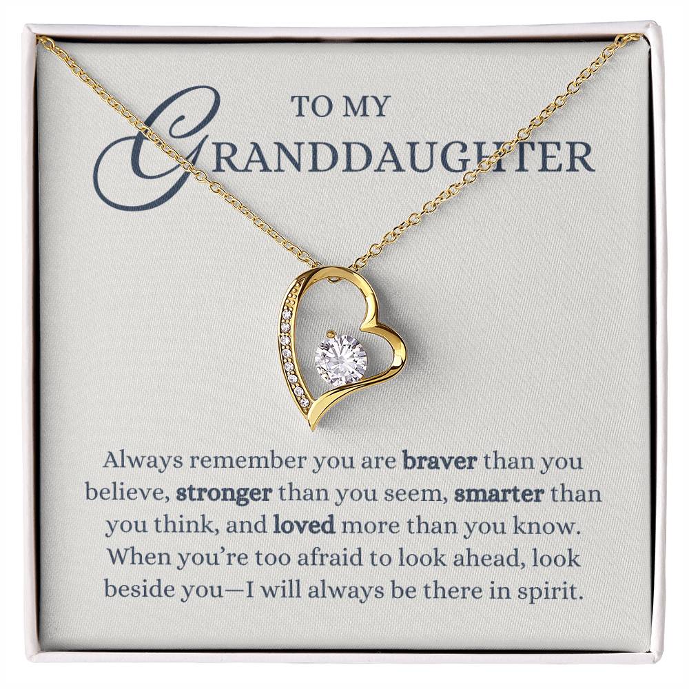 To my Granddaughter Gift from Grandma or Grandpa, Remember You are Braver, Forever Love Heart Pendant Necklace