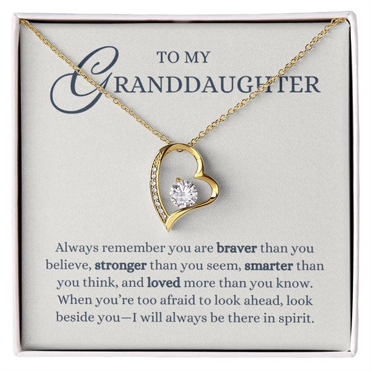 To my Granddaughter Gift from Grandma or Grandpa, Remember You are Braver, Forever Love Heart Pendant Necklace