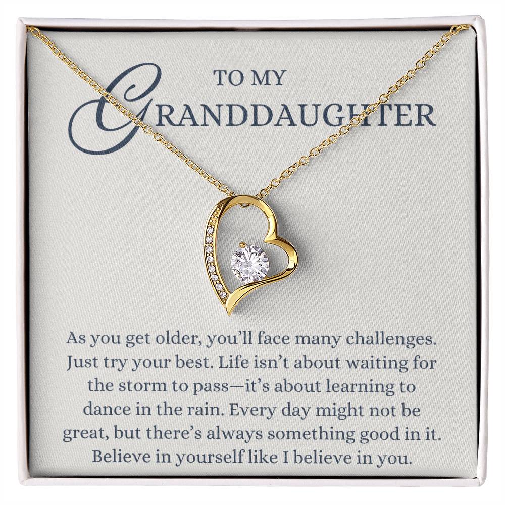 To my Granddaughter Gift from Grandma or Grandpa, Believe in Yourself, Forever Love Heart Pendant Necklace