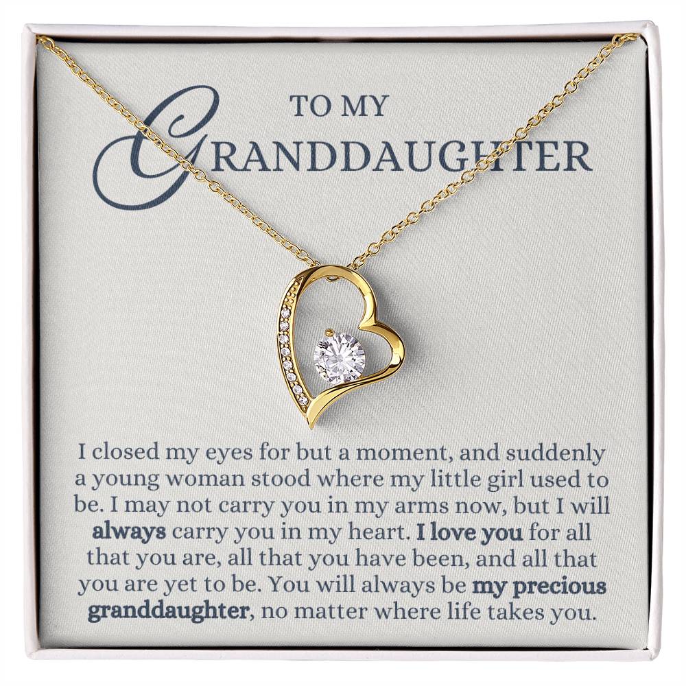 To my Granddaughter Gift from Grandma or Grandpa, All You are Yet to be, Forever Love Heart Pendant Necklace