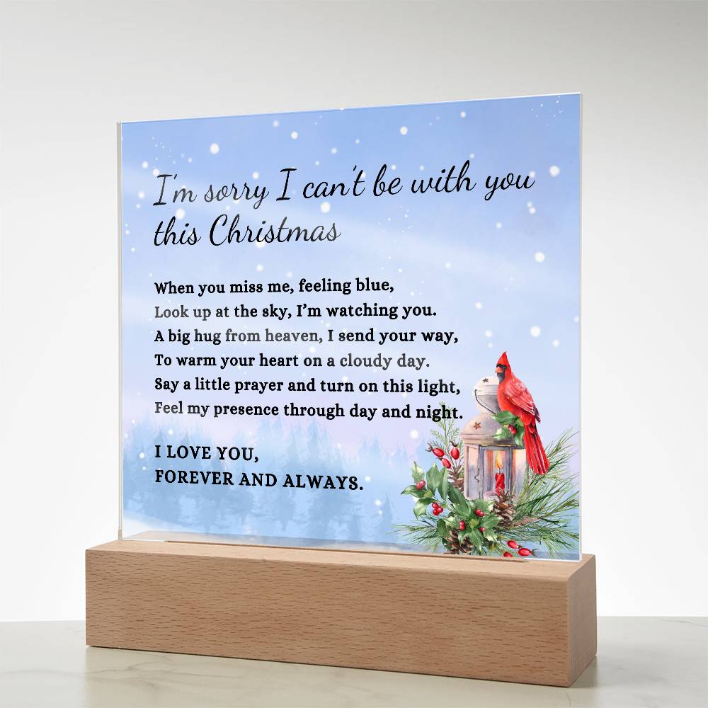 Christmas Cardinal Sympathy Gift, Blue Condolence LED Lighted Memorial Poem on Acrylic Plaque