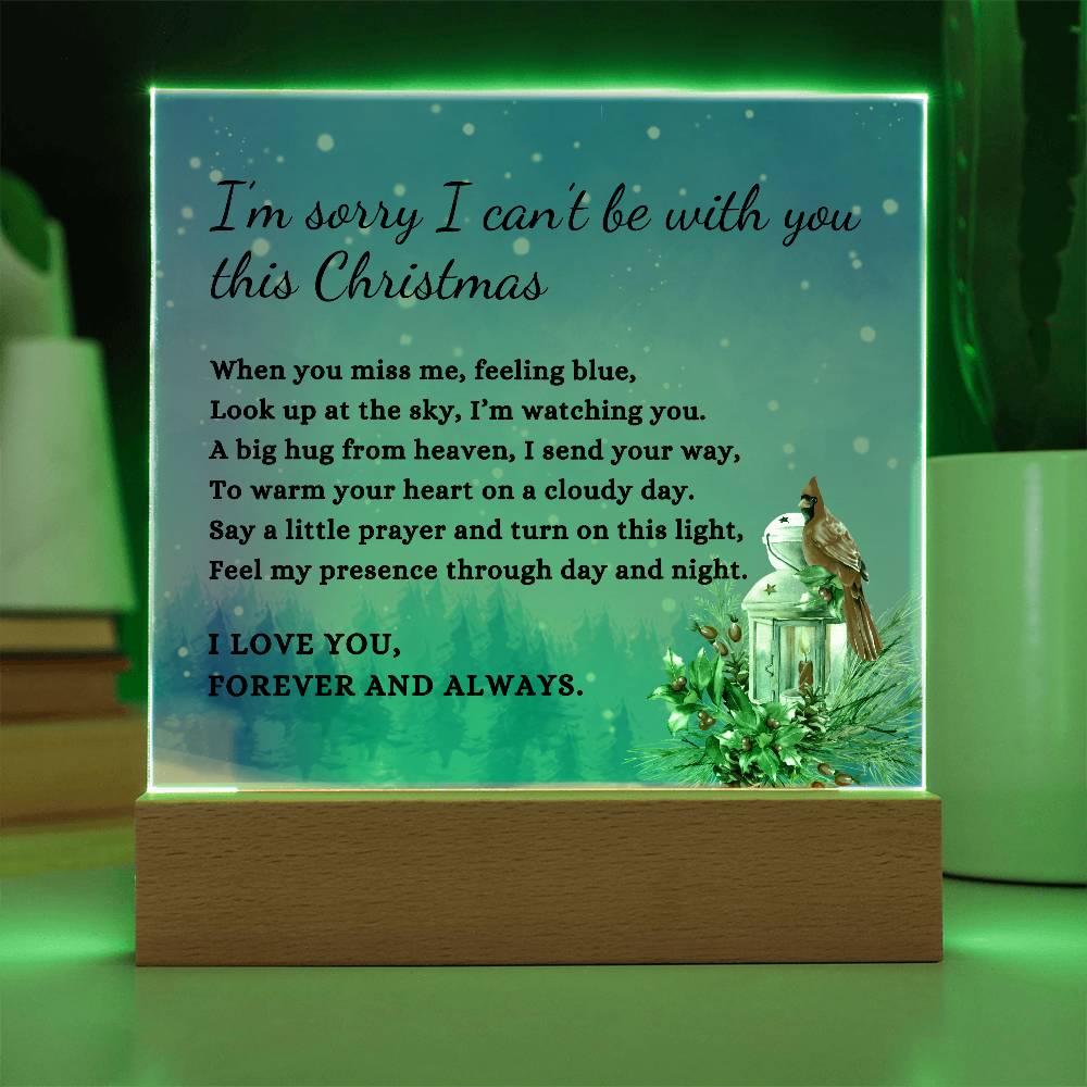 Christmas Cardinal Sympathy Gift, Blue Condolence LED Lighted Memorial Poem on Acrylic Plaque