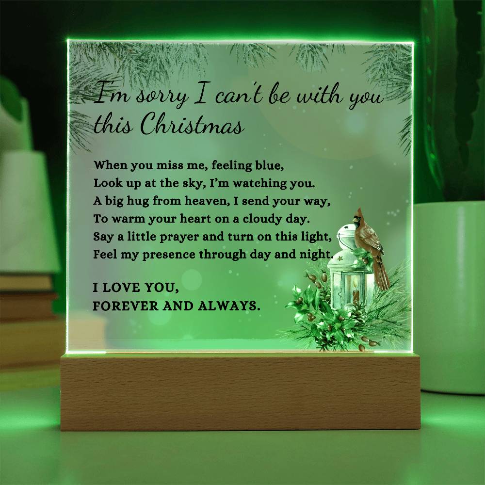 Christmas Cardinal Sympathy Gift, Condolence LED Lighted Memorial Poem on Acrylic Plaque