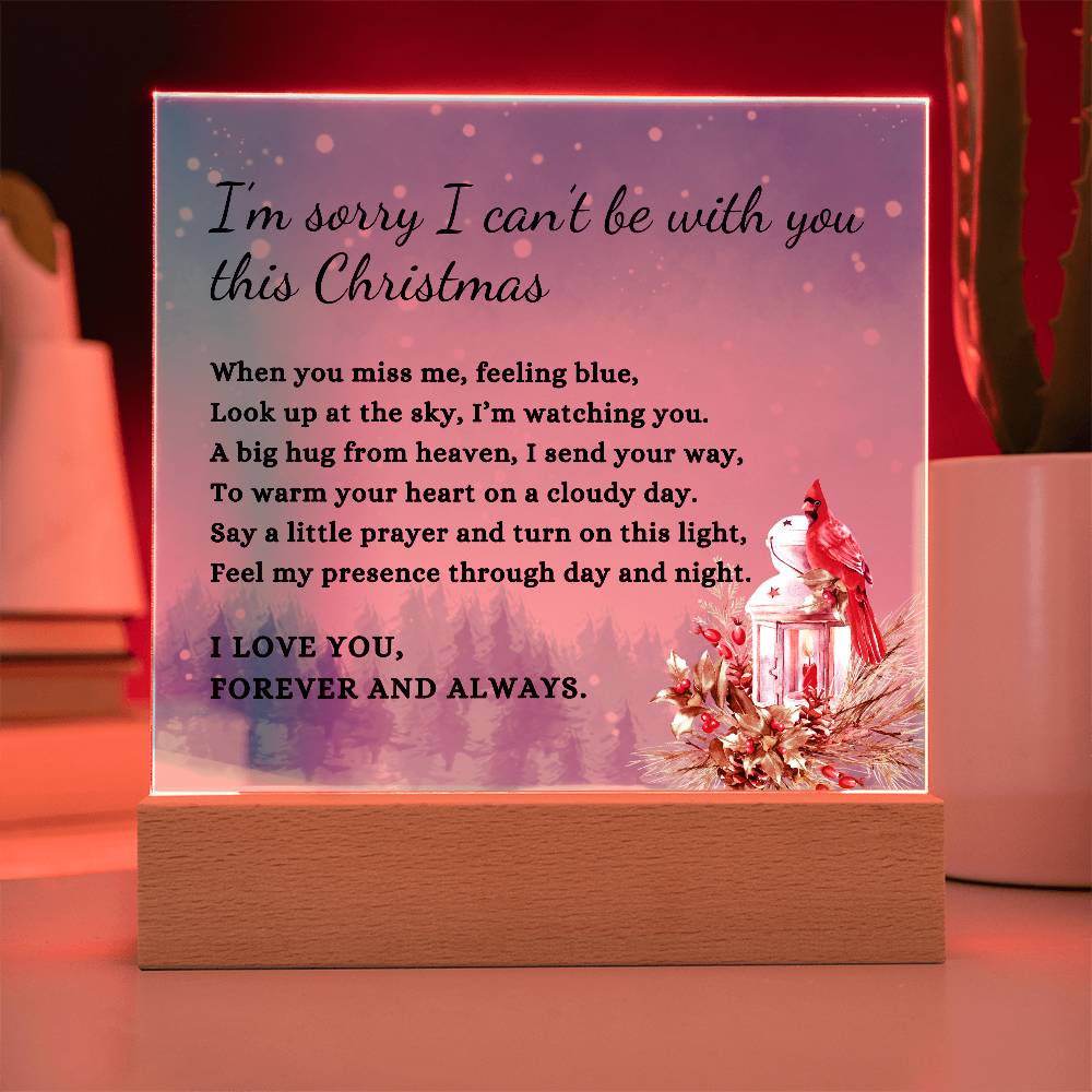 Christmas Cardinal Sympathy Gift, Blue Condolence LED Lighted Memorial Poem on Acrylic Plaque