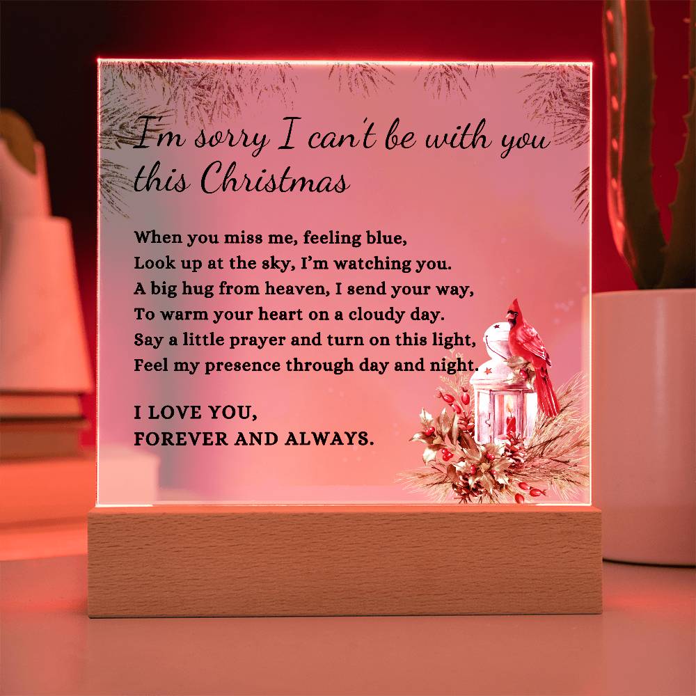 Christmas Cardinal Sympathy Gift, Condolence LED Lighted Memorial Poem on Acrylic Plaque