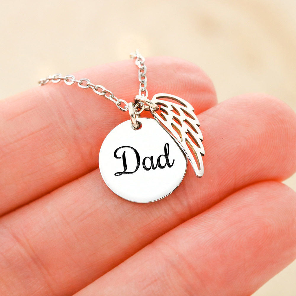 In Loving Memory of Your Father, Hug From Heaven, Dad Memorial Angel Wing Necklace Gift