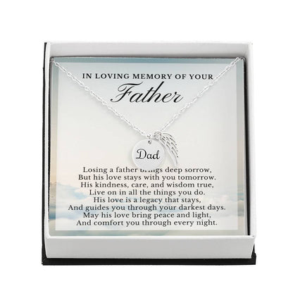 In Loving Memory of Your Father, Remembrance Poem, Dad Memorial Angel Wing Necklace Gift