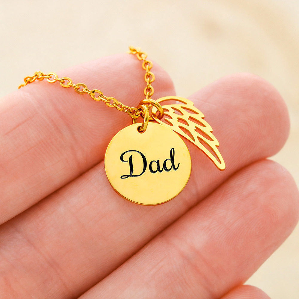 In Loving Memory of Your Father, Hug From Heaven, Dad Memorial Angel Wing Necklace Gift