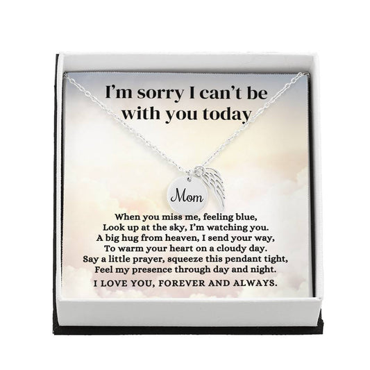 Hug From Heaven, Loss of Mom Remembrance, Memorial Gift Necklace with Angel Wing Charm