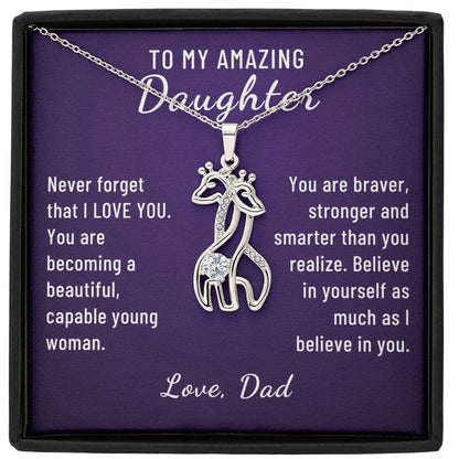 Gift to Daughter, Braver  Stronger Smarter, Giraffe Necklace