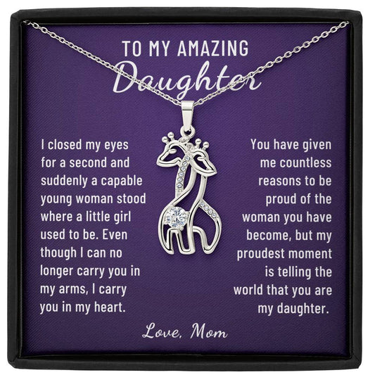 Gift to Daughter, Proudest Moment From Mom, Giraffe Necklace