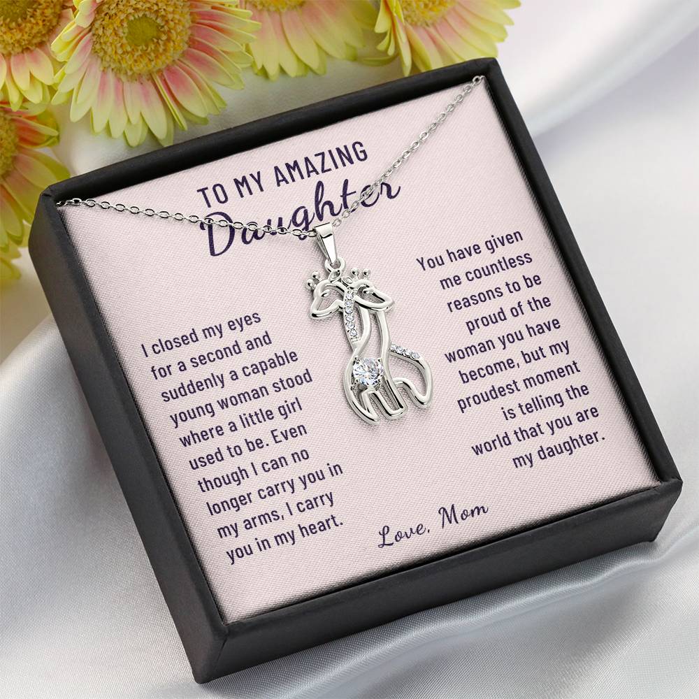 Gift to Daughter, I Carry You in my Heart From Mom, Giraffe Necklace