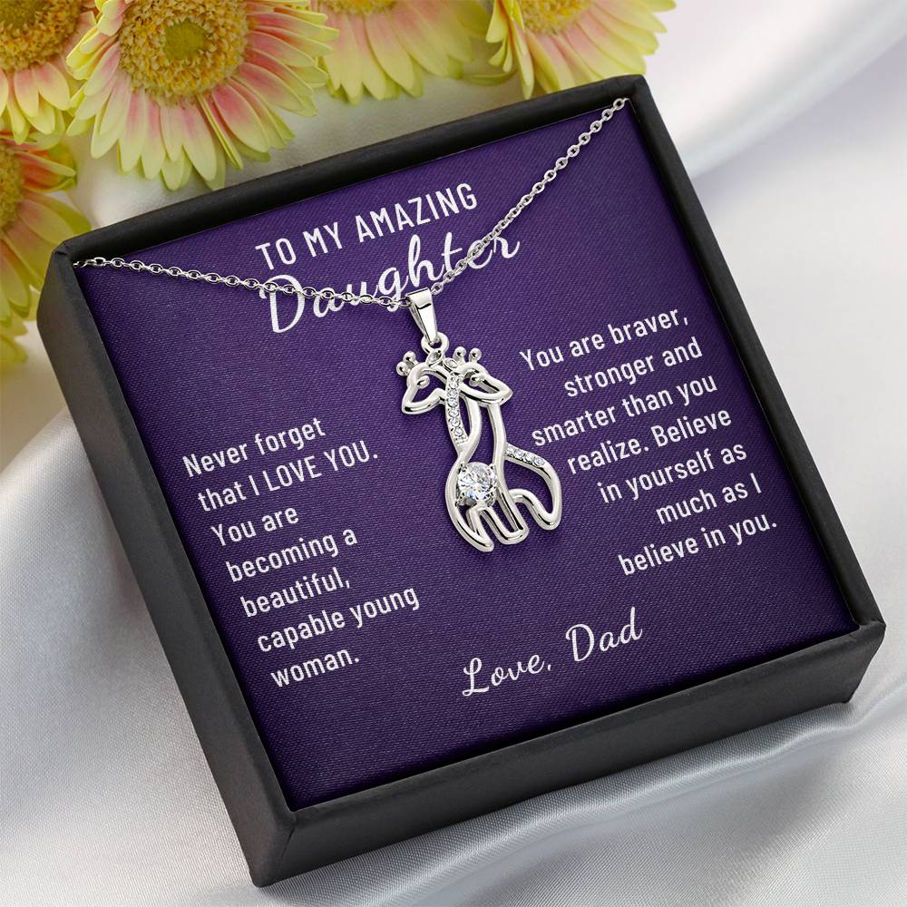 Gift to Daughter, Braver  Stronger Smarter, Giraffe Necklace