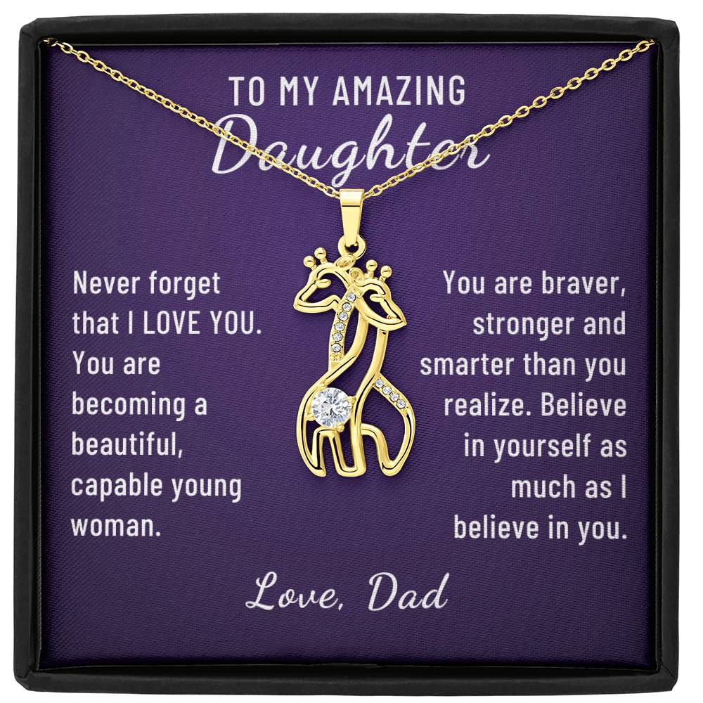 Gift to Daughter, Braver  Stronger Smarter, Giraffe Necklace