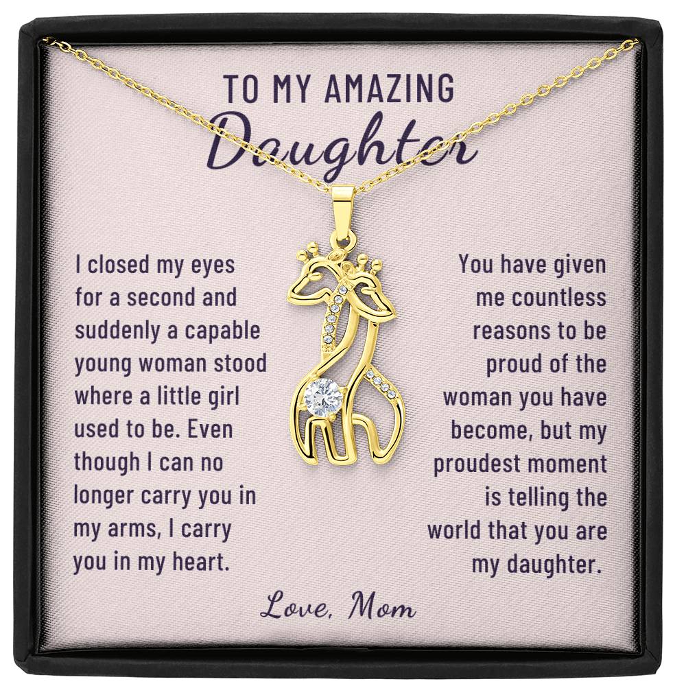 Gift to Daughter, I Carry You in my Heart From Mom, Giraffe Necklace