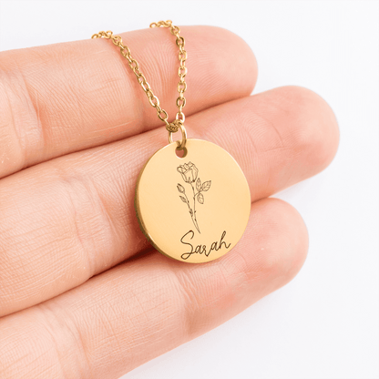 To my Granddaughter Gift,  Believe in Your Heart, Laser Engraved Personalized Birth Flower Pendant Name Necklace