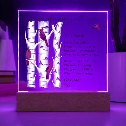 Cardinals Custom Sympathy Gift, Condolence LED Lighted Personalized Memorial Acrylic Plaque