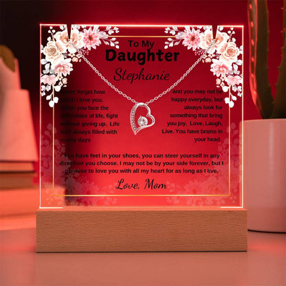 To My Daughter Gift, Personalized Message LED Light Acrylic with Heart Pendant Necklace