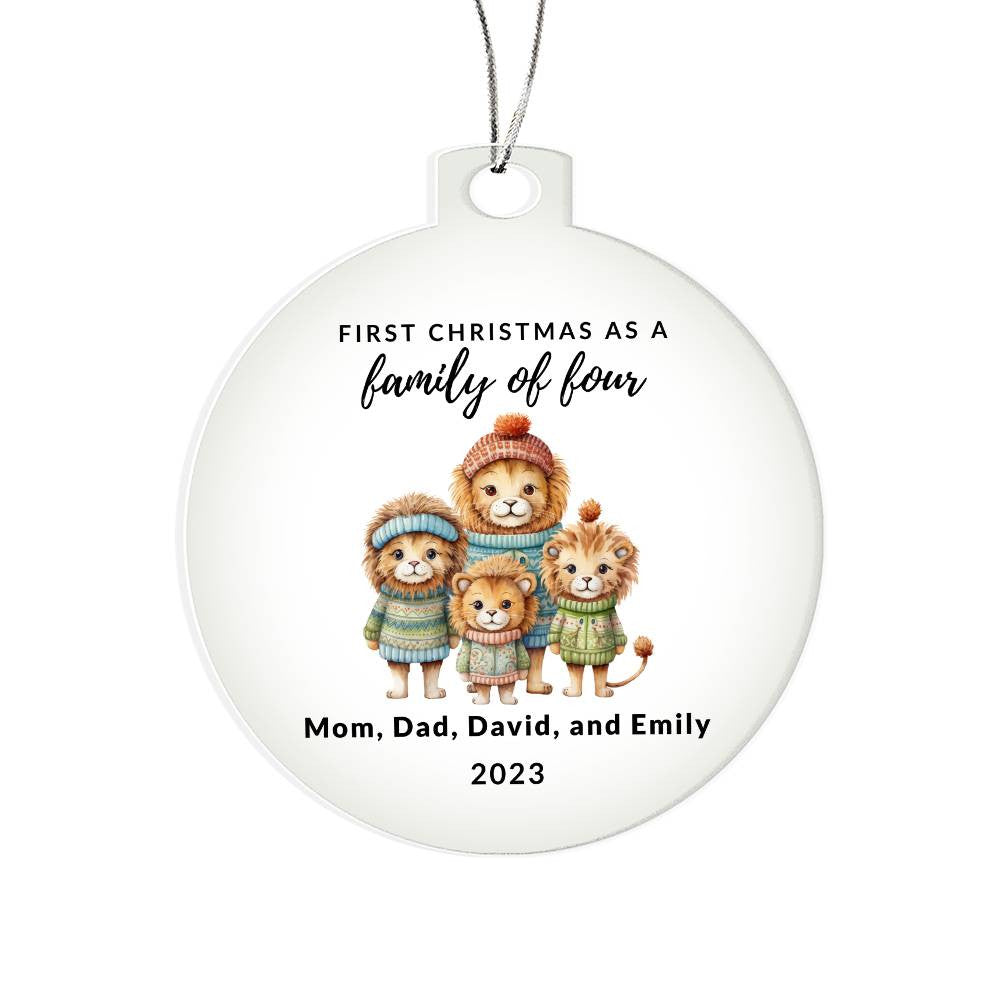 First Christmas as a Family of Four, Custom Acrylic Ornament For New Baby or Blended Family