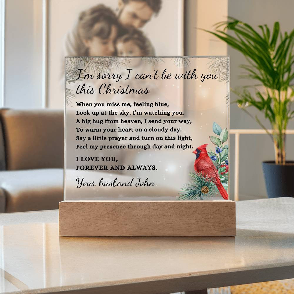 Custom Christmas Sympathy Gift, Cardinal Bird Condolence LED Light Personalized Memorial Poem on Acrylic Plaque